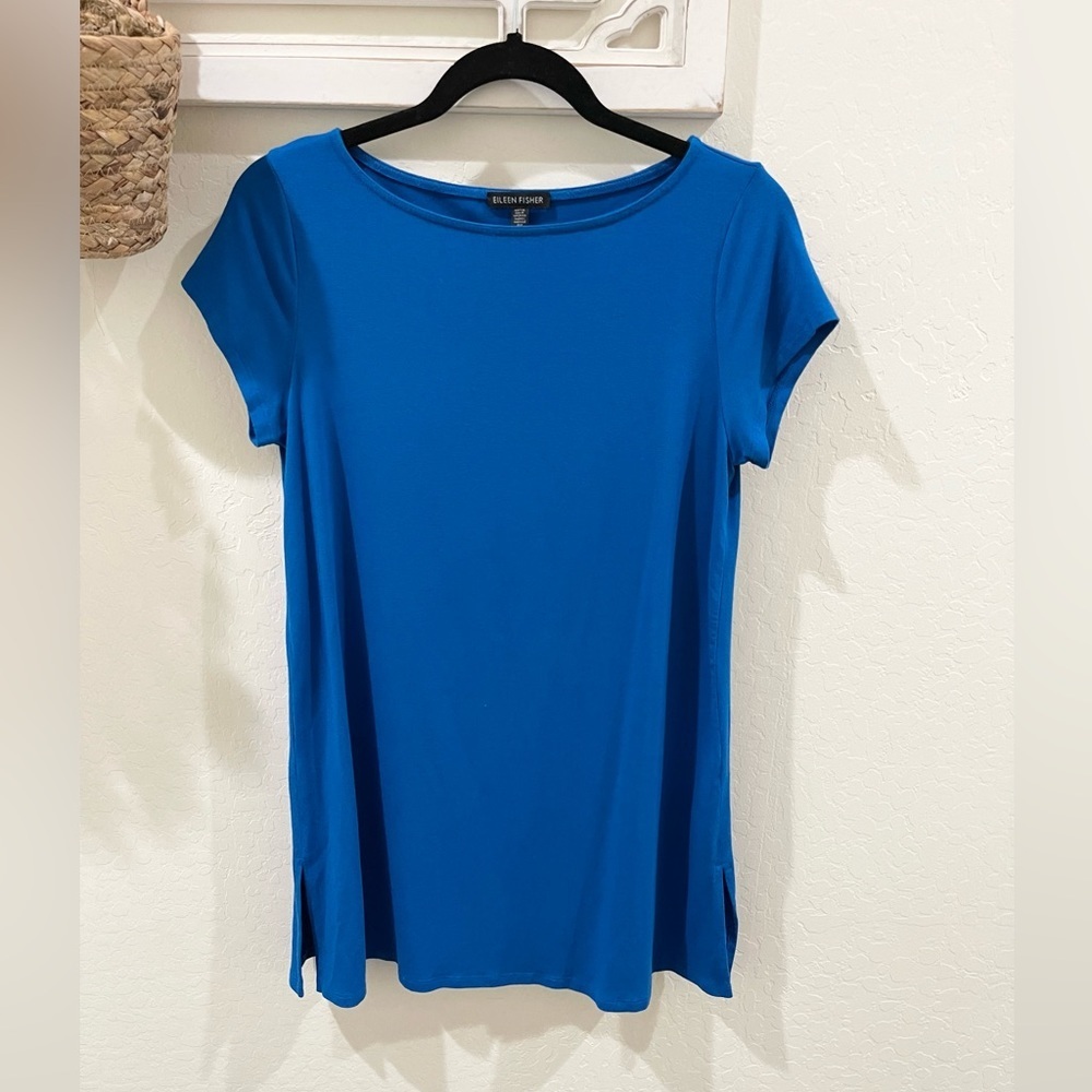 Eileen Fisher crewneck tunic top size small Royal Blue